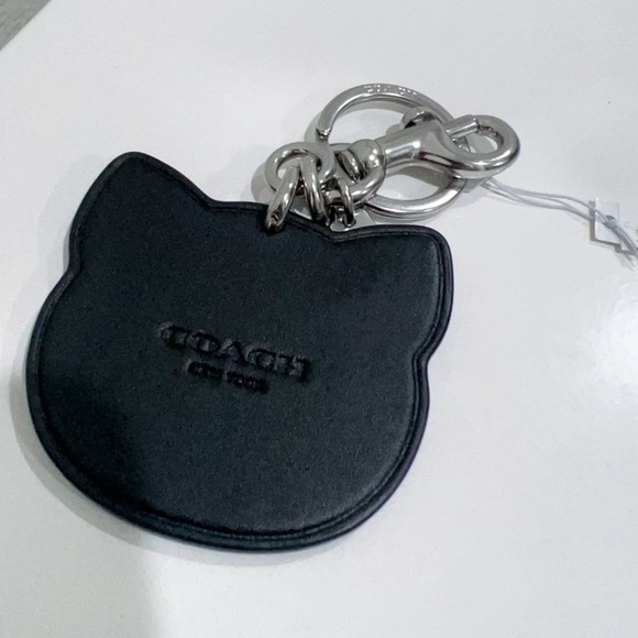 COACH Black Cat Purse Bag Charm Keychain Supple Sleek Leather CX145 NEW Tags NWT - Picture 5 of 5